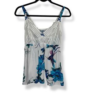 Cacique Floral Bird Cami‎ Top Womens Size XL Sheer Lace Coquette Babydoll Fairy